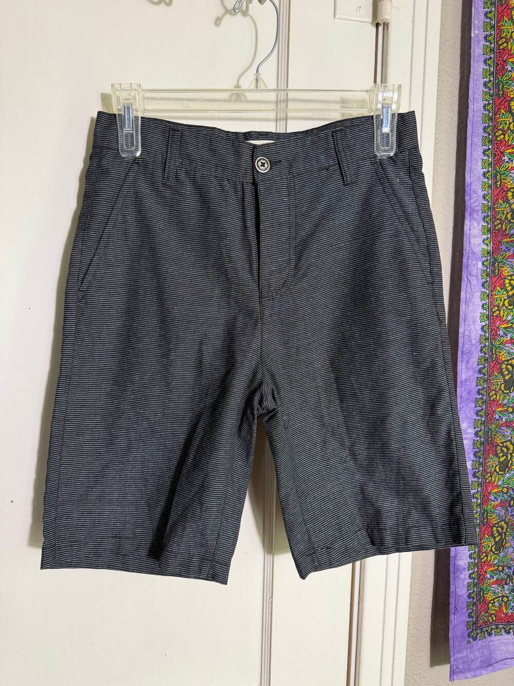 Distortion Boys Size 14 Black Pinstripe Chino Shorts Cotton Blend Flat Front